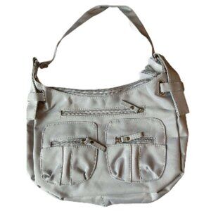 Gray Coated Canvas Multi-Pocket Hobo Shoulder Purse (749-4)